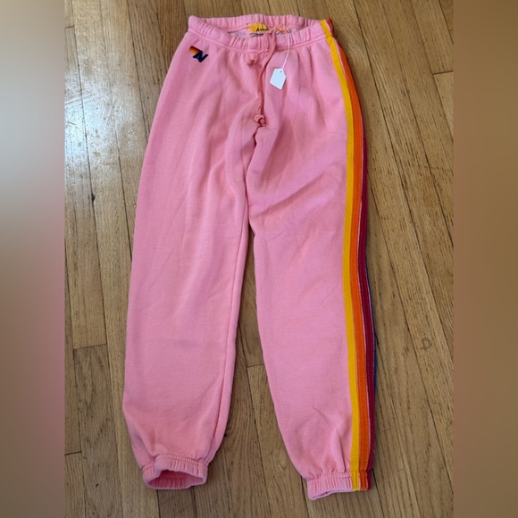 NWT AVIATOR NATION SWEAT SUIT SET HOODIE AND JOGGERS PINK 5 STRIPE - Picture 4 of 15